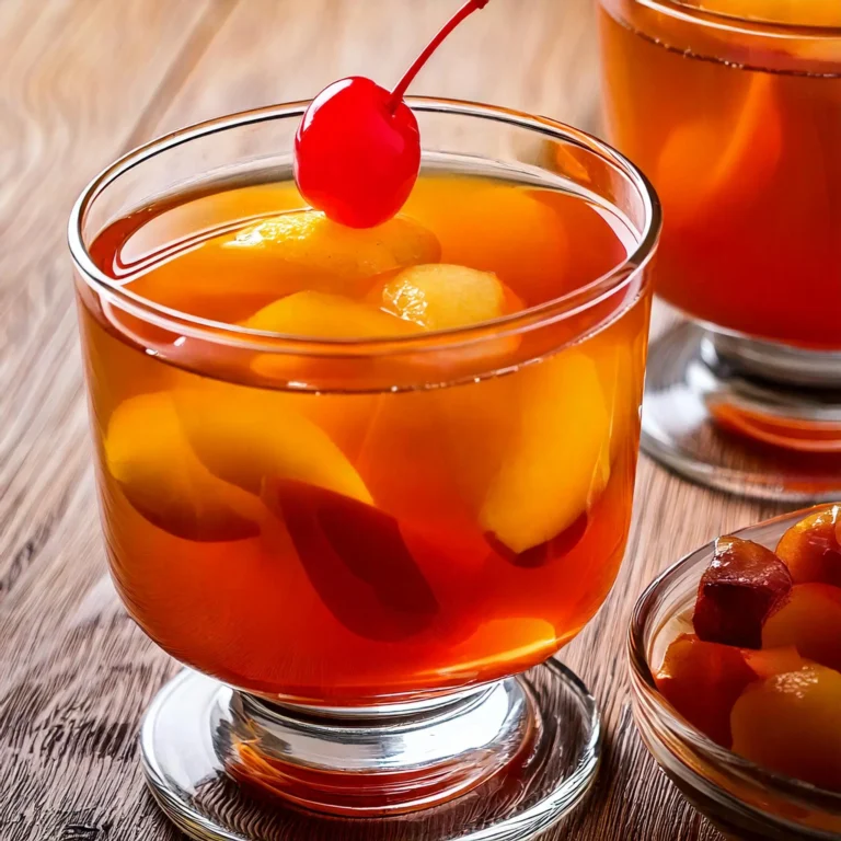 Compote aux trois fruits servie dans des coupes individuelles avec une cerise confite sur le dessus et des bords givrés au sucre.