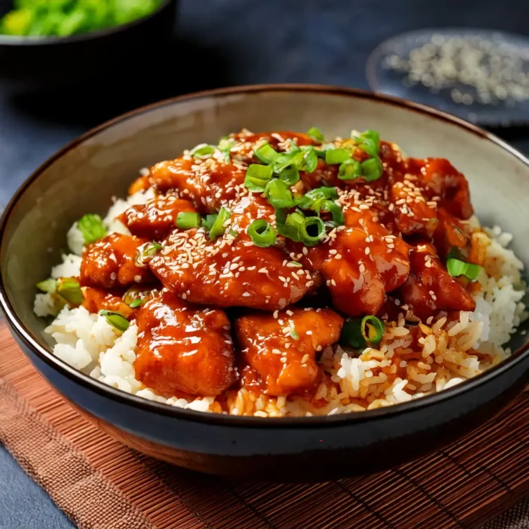 Riz croustillant au poulet teriyaki dans un bol moderne avec des légumes frais et des graines de sésame, sous une lumière douce.
