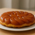 Tarte Tatin dorée servie sur un Plat de service blanc