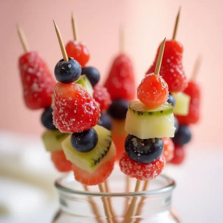 Brochettes de Tanghulu maison enrobées de caramel croquant, avec fraises, raisins, myrtilles, pommes vertes et kiwi