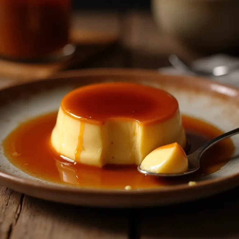 Flan au beurre salé maison, servi en parts sur une assiette .