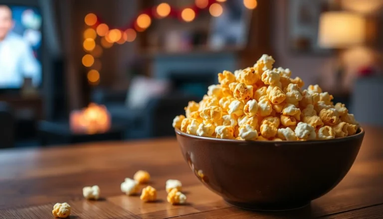 Bol de pop-corn sucré fait maison posé sur une table en bois