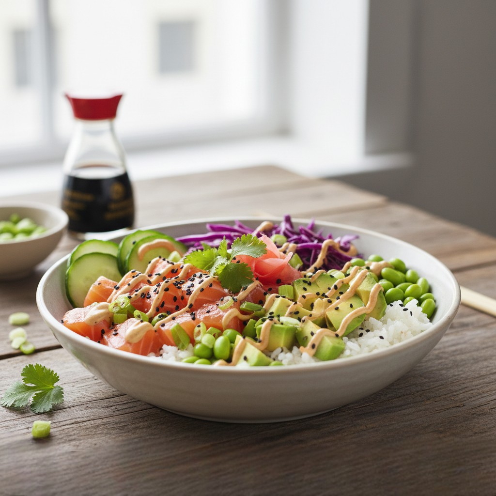 Poke bowl coloré avec riz et légumes