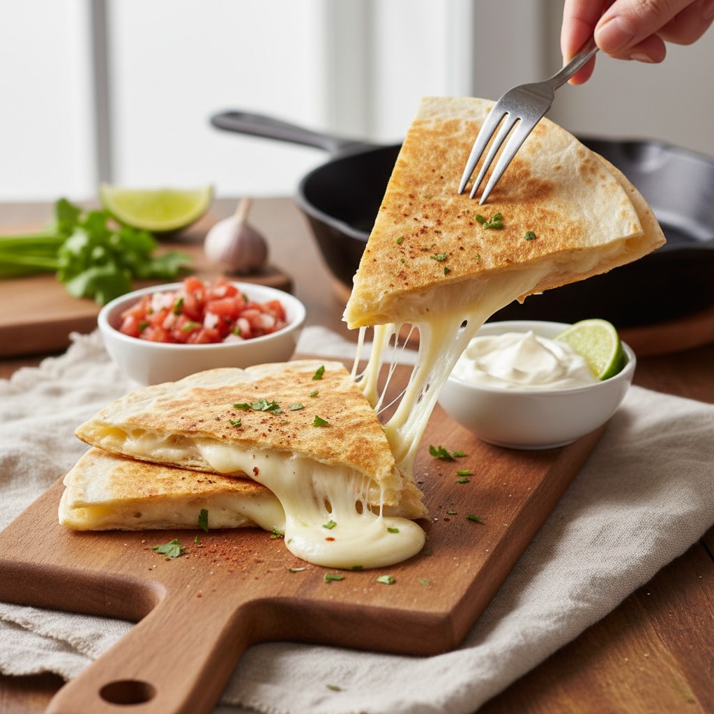 Quesadilla dorée coupée en triangles